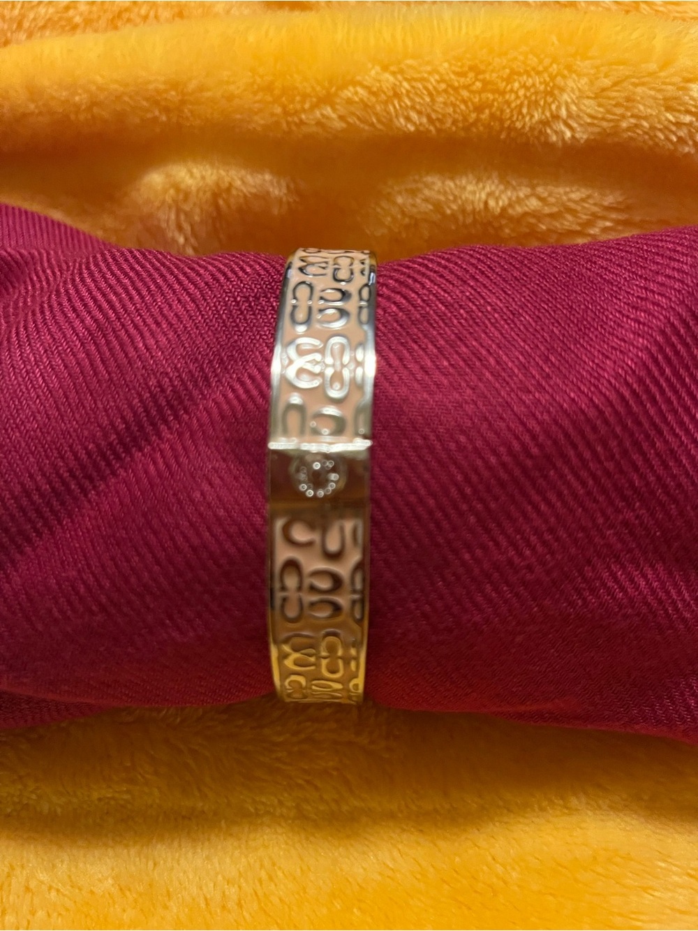 Coach Silver and Pink Logo-Patterned Bangle Bracelet